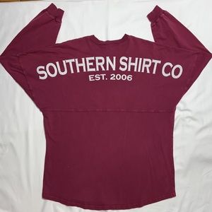 The Southern Shirt Company V Neck Oversized Shirt. Size Large. Maroon and White.